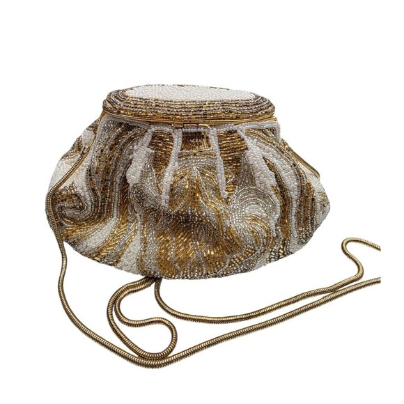 Vintage 70's La Regale Beaded Clutch Bag With Chain Strap & Gold Accents - Picture 5 of 10